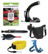 Action Camera Pro Bundle w/ GoWorx The Original Handle+ for GoPro HERO cameras + Floating Strap + Gospeed 16GB...