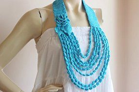 Crochet Necklace-Turquoise Necklace-Summer Necklace- Flower Necklace Scarf- Jewelry Scarf-Handmade Loop Scarf...