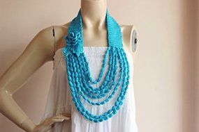 Crochet Necklace-Turquoise Necklace-Summer Necklace- Flower Necklace Scarf- Jewelry Scarf-Handmade Loop Scarf... N2