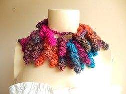 Curly Crochet Scarf-Multicolor Lariat Scarf-Necklace Lariat Scarf-Pink,Orange,Blue Scarf-Vegan Scarf