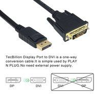 DP to DVI, TecBillion Gold Plated DisplayPort to DVI Cable, 6 Feet, Pack of 2 N9