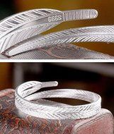 New Fashion Jewelry Women's Silver Plated Feather Open Cuff Bangle Bracelet N7