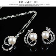 Morenitor(TM) Jewelry Set Gold Plated Pearl Pendant Necklace Dangle Earring Stud Set.