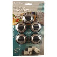 5 Pcs Gas Range Knob Set Replacement Black with Silver Overlay By Aqua Plumb #RKG by Aqua Plumb