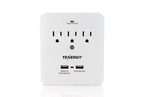 Tenergy 3 AC Outlet Wall Mount 1200 Joules Surge Protector w/ 2.4A Dual USB Charging Port &amp; Retractable Phone... N3