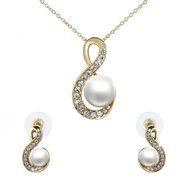Pop White Pearl Circle Crystal Pendant Jewelry Set Women Collar Nacklace Earring