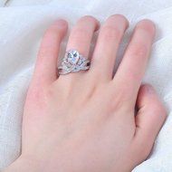 Womens Pear Cut Diamonique CZ 925 Silver Wedding Ring Engagement Band Jewelry (7)