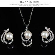 Morenitor(TM) Jewelry Set Gold Plated Pearl Pendant Necklace Dangle Earring Stud Set. N3