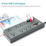 BESTEK 8-Outlet Surge Protector Power Strip 6-Foot Cord with 5.2A 4-Port USB Ports, ETL Listed N7