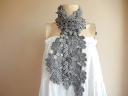 Grey Crochet Scarf -Long Crochet Scarf/woman Gift Scarf/winter Accessory-wool Scarf N3