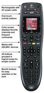 Remote Control Logitech 915-000162 Harmony 700 Rechargeable 6 Device Universal Remotes with Color Screen (Black) N6