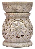 Artist Haat Handcrafted Soapstone Aroma Diffuser with Floral Carving Work (Beige, 11.43x7.62x7.62 cm Approx.)