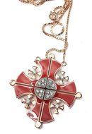 Gold Silver Plated Opens Jerusalem Cross Pendant Necklace Red Enamel Swarovski N2