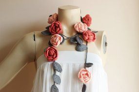 Coral and Grey Necklace-Summer Necklace-Salmon Coral and Grey Necklace-Rose Lariat Scarf-Rose Necklace