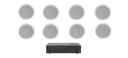 Home Audio Whole House Speaker System- 8 Ceiling Speakers 4PR- Flush 5.25" Round Speakers &amp; Switcher N2