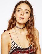 Vintage hippy stretch tattoo choker necklace bracelet ring elastic chocker black