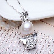 Lovely Angel Baby Crystal Crown Pearl Pendant Necklace Chain 18"Fashion Jewelry