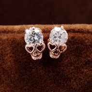 Girls Womens Rose Gold Rhinestone Skeleton Skull Ear Studs Earrings Jewelry Gift