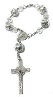 St Benedict White Transparent Glass Beads Car Rearview Rosary Catholic NR Medal