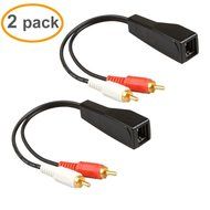 RELPER 2 Pack 3 RCA to RJ45 Balun Component Video and Audio Extender Over Cat5/6 Up to 600ft/200M N8