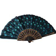 Weixinbuy Chinese Retro Folding Hand Held Fabric Fan Embroidered Peacock Party Decor