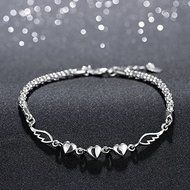 Fashion 925 Sterling Silver Women Charm Love Heart Beads Bracelet Bangle Jewelry