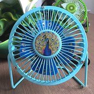 Happykueen Quiet Cooling Fan Personal Mini USB Table Desk Fan Office Mini Air Fan (Peacock)