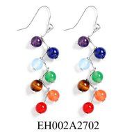 6mm Round Beads Natural Stone Rainbow 7 Beads Drop Earrings Yoga Healing Stone