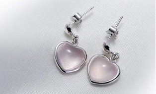 New Womens 925 Sterling Silver Pink Crystal Rose Quartz Heart Ear stud Earrings