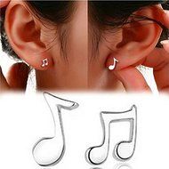 Cute Tiny Women silver plated Musical Note Ear Stud Earrings Gift Funny