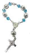 Saint Benedict Light Blue Beads Car Rearview Rosary Catholic NR Medal Jerusalem