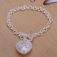 Charm Bangle Chain Bracelet New Women's Jewelry 925 Silver Plated Crystal Cuff N8