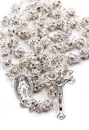 White Zircon Crystals Beads Rosary Catholic Necklace Miraculous Medal &amp; Crucifix