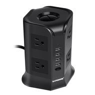 Safemore Power Strip Surge Protector Smart 8-Outlet with 4-USB Ports Socket Black N4