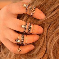 10Pcs/set Vintage Gold Silver Carved Crystal Moon Midi Knuckle Ring New N3