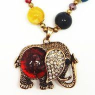 QTMY Elephant diamond Rhinestone Black bead Choker Necklace long Chain Bohemian Jewelry with Pendant for Women... N9