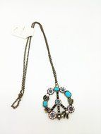 QTMY Fashion Antiwar Peace Sign Long statement Choker Necklace Jewelry Collar with Pendant chain for Women