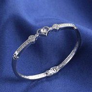 New Women's Crystal Rhinestone Heart Bangle Silver Plated Bracelet Jewelry Gift