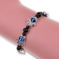 Fashion Punk Hamsa Fatima Hand Evil Eye Beaded Charm Tibetan Silver Bracelet W8