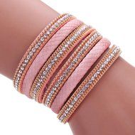 AutumnFall&reg; Stackable Rhinestone and Alloy Studs Black PU Leather Wrap Bracelet (Black) N2