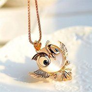 Women Hot Fashion Charming Opal Rhinestone Crystal Owl Pendant Necklace Jewelry