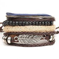 New Men's Braided Leather Stainless Steel Cuff Bangle Bracelet Wristband