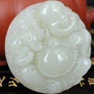 Chinese Culture /White Jade / Lucky God White Rune Carving Pendant (set4) N2
