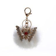 AutumnFall&reg; Rabbit Fur Ball Rhinestone Butterfly Keychain Bag Plush Key Ring Car Key Pendant (Hot Pink) N4