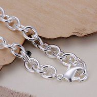 New Women 925 Silver Sterling Plated Charm Cute Chain Link Gift Bracelets Bangle