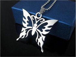 Butterfly Womens Men's Silver 316L Stainless Steel Titanium Pendant Necklace ！！