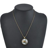 Vintage Retro Punk Cabochon Glass Pendant Silver Bronze Chain Necklace Jewelry N4