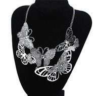 Women&#039;s Vintage Butterfly Antique Silver Fashion Statement Choker Chain Necklace