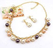 Fashion Jewelry Women Crystal Pendant Chain Choker Collar Bib Pearl Necklace Set