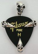 13 Lucky Number Skull Guitar Pick Holder Sterling Silver .925 Pendant Harley Rock N2